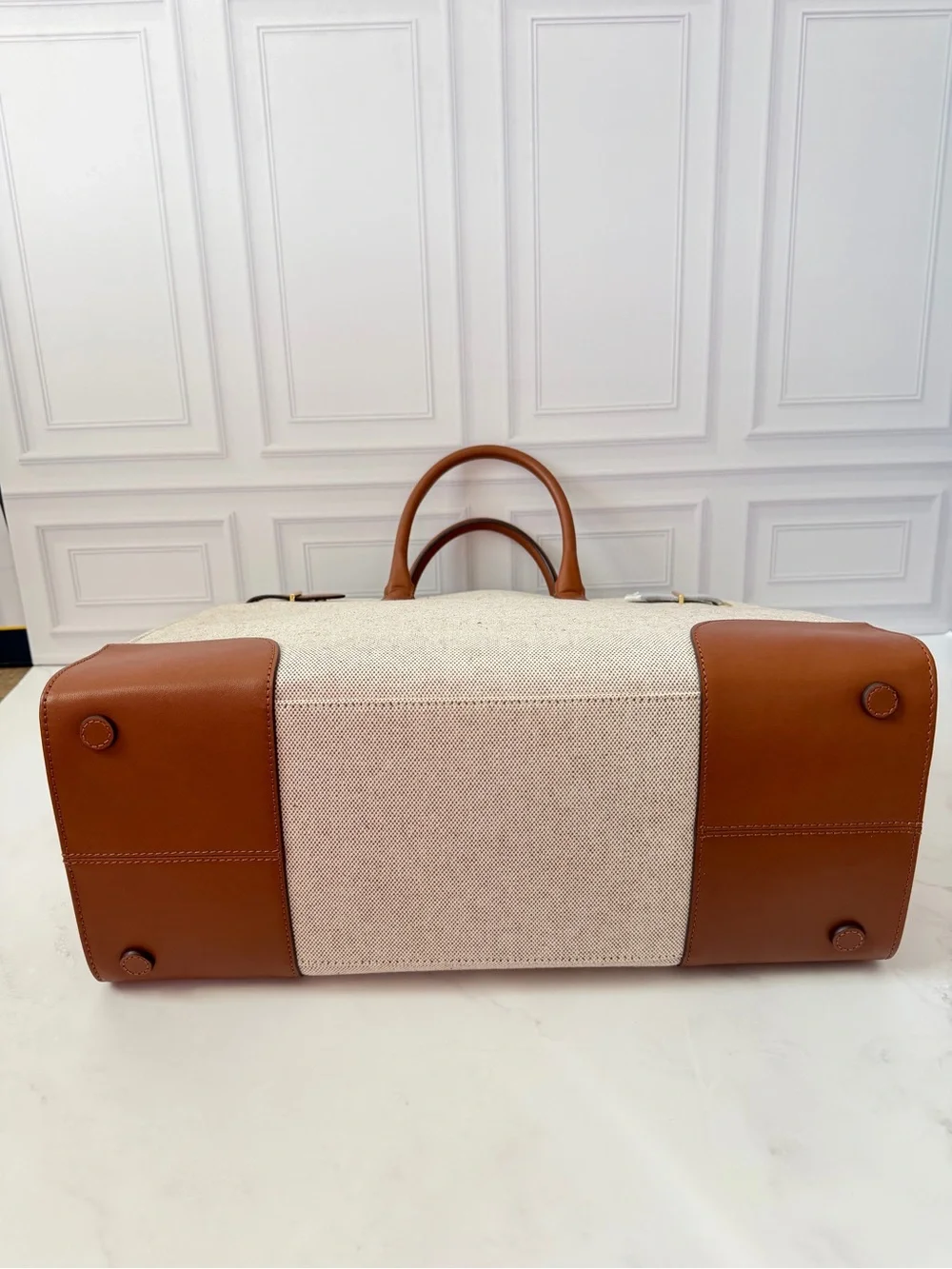 Lauren Ralph Lauren Canvas Leather Large Tote Bag Tan Brown NWT $325